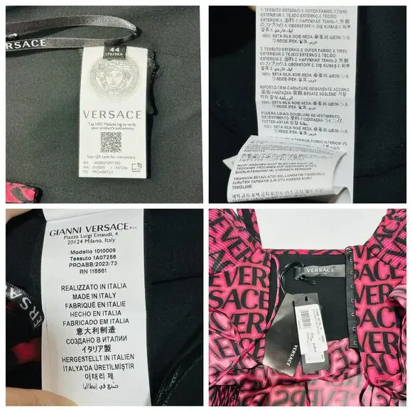 NWT Versace Runway Plisse Silk Dress IT 44 US 8 All Over Logo Red Black $5,425